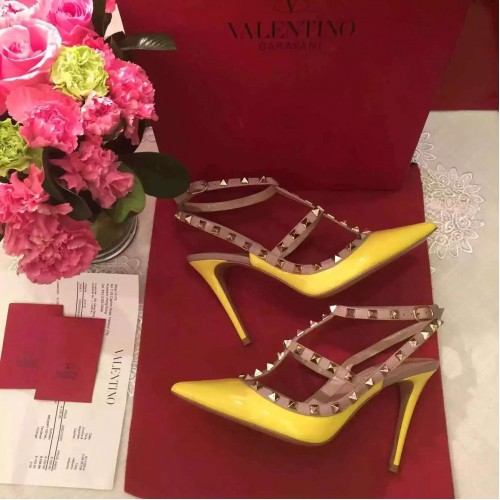 Valentino Rockstuds yellow patent leather